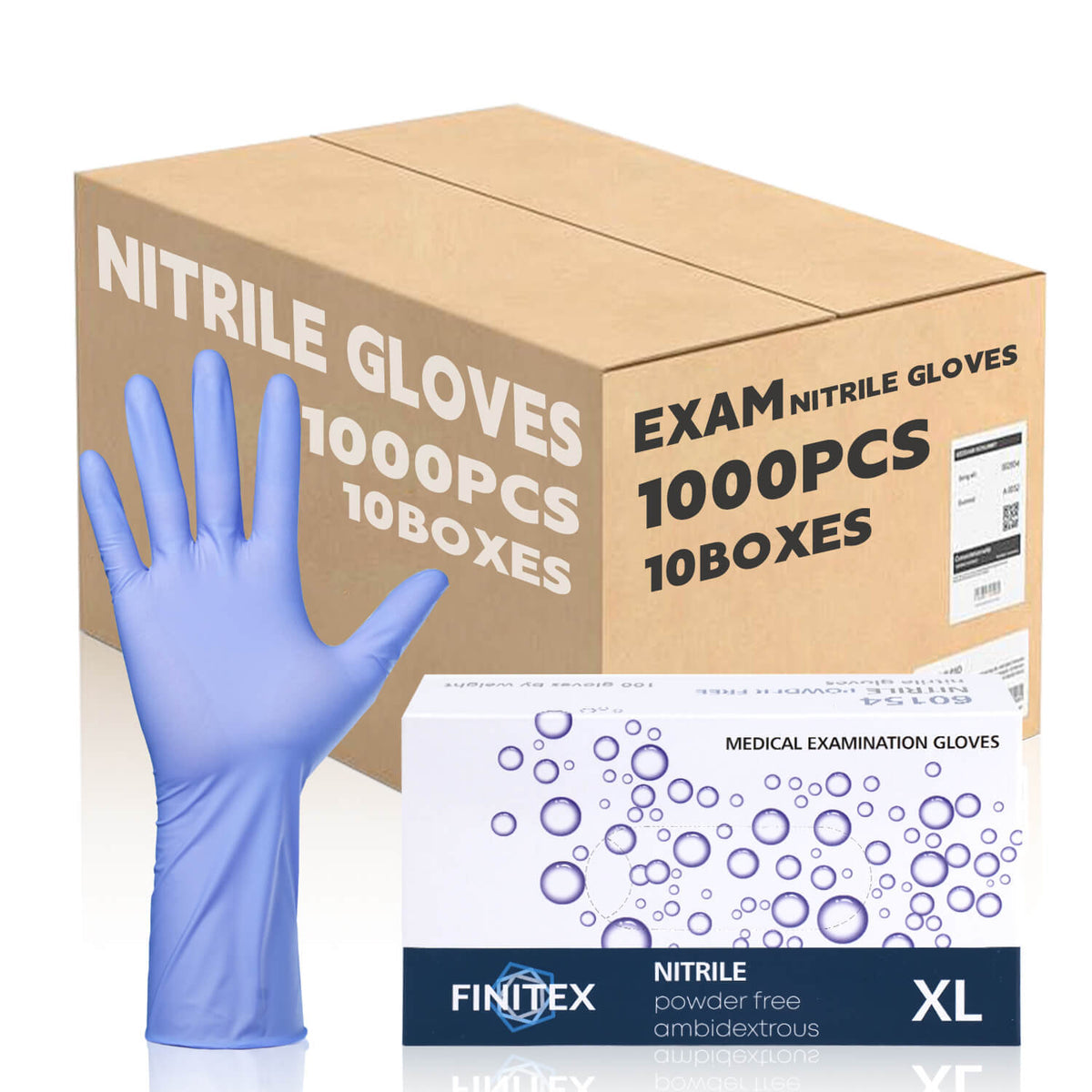 FINITEX 3.2 Mil ice blue nitrile gloves, case of 1,000