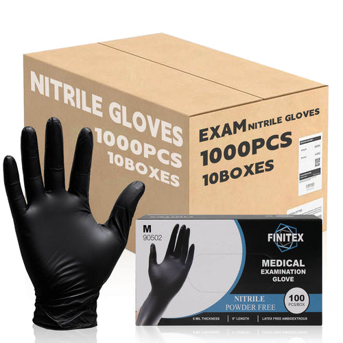 FINITEX 6 Mil black nitrile gloves, case of 1,000